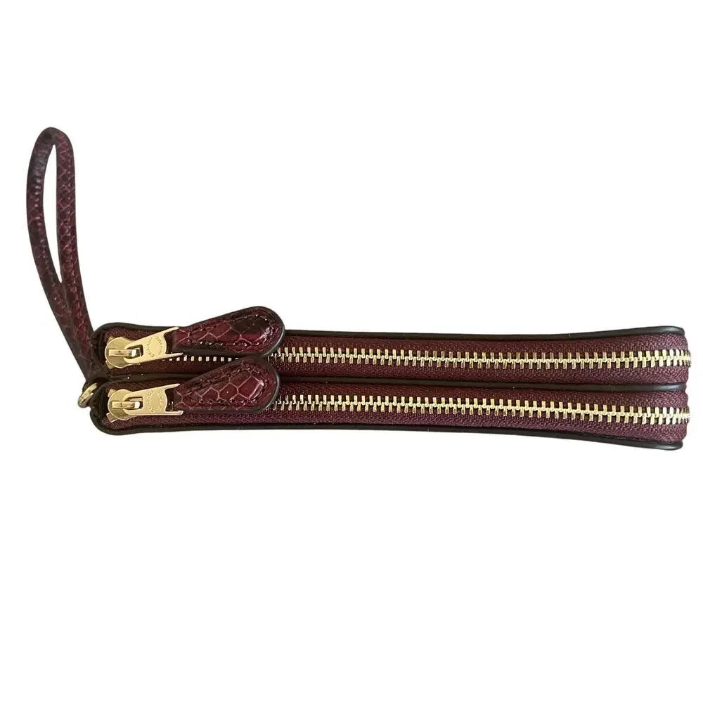 COACH Double Corner Zip Wristlet Wallet NWT Wine Multi Pebbled Leather Gold Tone